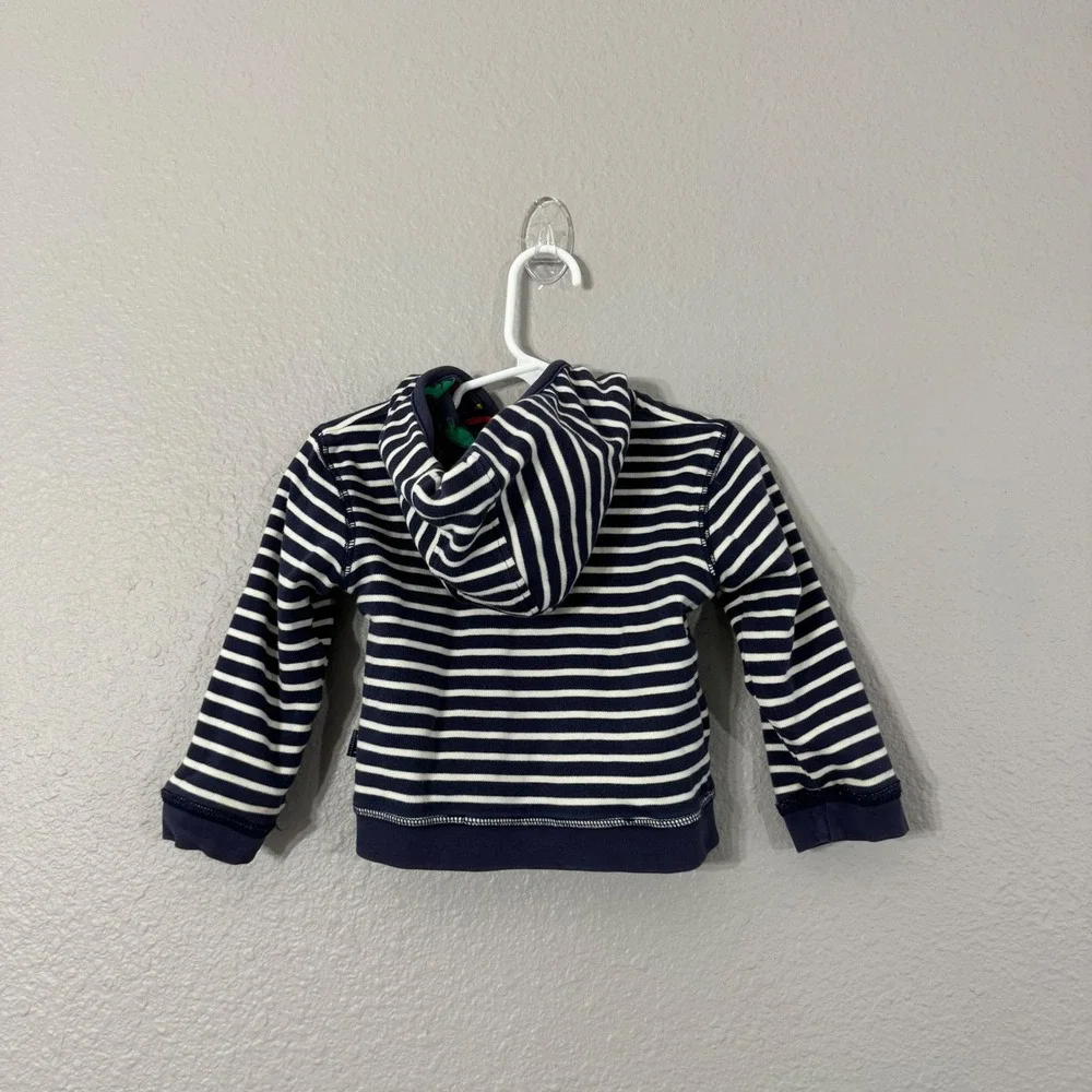 JoJo Maman Bébé Size 18-24M Navy‎ Reversible Dinosaur Stripe Full Zip Hoodie